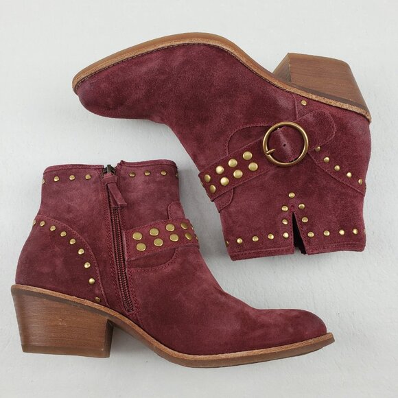 Sofft Allene Harness Ankle Boot Womens 9 Red Suede Studded Western Boho Zip Up - Picture 5 of 12